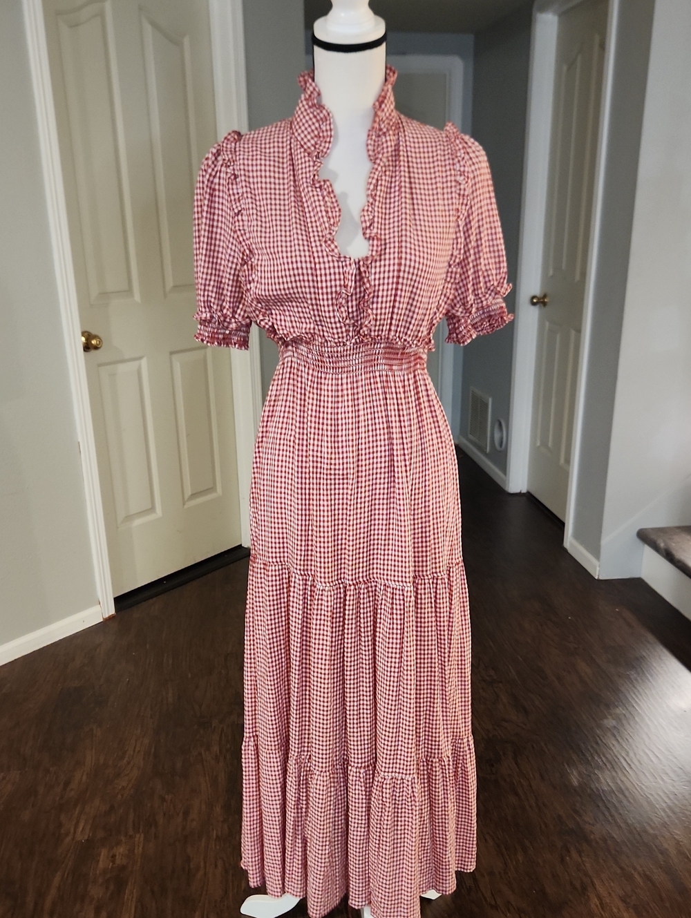 NWT Max Studio Gingham Americana Ruffle Tier Maxi Dress